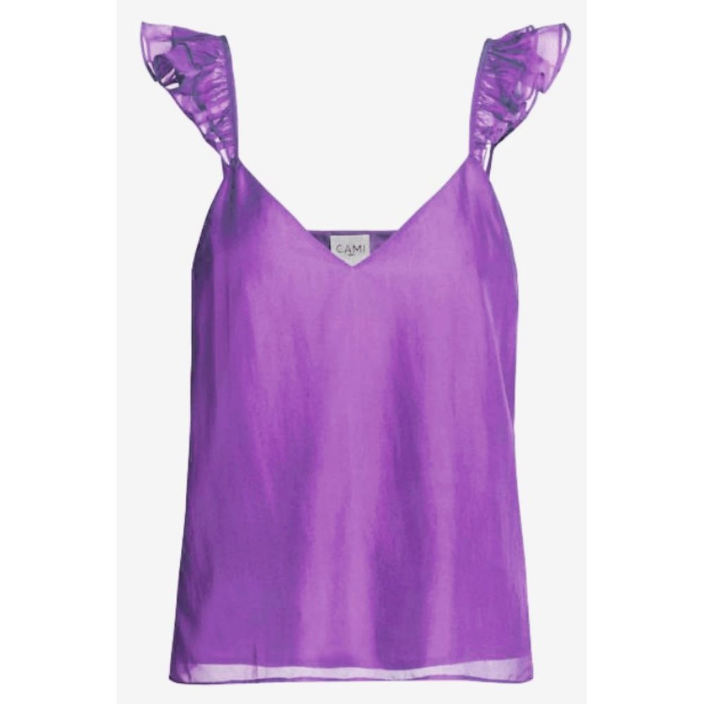 BNWT Cami NYC 100% Silk Cara Frilly V-Neck Camisole in Violet Sz XS/US 2 RRP$250